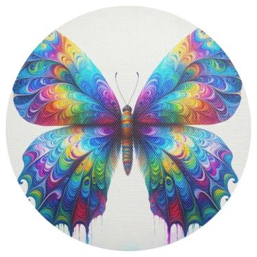 Imagem de Conjunto de tapetes de mesa borboleta Tie Dye com 1 jogo americano redondo à prova de calor de 38 cm, jogo americano redondo de PVC, para mesa de jantar, mesa de cozinha