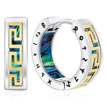 Imagem de Brincos Viking nórdicos para homens e mulheres 16 mm prata esterlina 925 aço inoxidável Huggie Rune brinco de argola celta joias viking presentes brincos de argola punk resistente prata preto, one