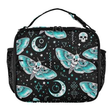Imagem de Joisal Lancheira de caveira de mariposas turquesa para mulheres, meninas, lancheira, personalizada, infantil, masculina, lancheira para trabalho, bolsa térmica macia isolada para escola