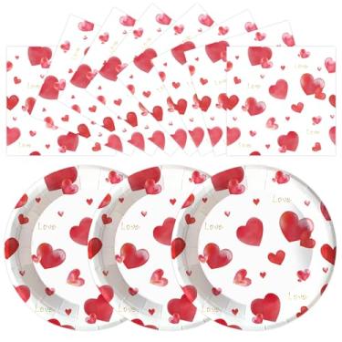 Imagem de HFBOBP Conjunto de 50 peças de pratos e guardanapos de papel, pratos de sobremesa descartáveis de 18 cm e guardanapos de almoço de 16,5 cm, decorações de festa (coração)