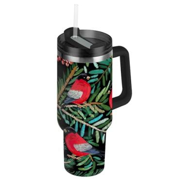 Imagem de Copos com tampas e canudos Cute Owl Bullfinch Forest Green 850.5 g Tumbler com alça rosa lindas garrafas de água isoladas de aço inoxidável xícaras de café quente para carro