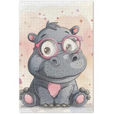 Imagem de Quebra-cabeça com estampa animal de hipopótamo fofo para adultos, 500 peças, jogo de brinquedo, arte, quebra-cabeça, cena de outono, presentes de elefantes brancos, 51 x 35 cm
