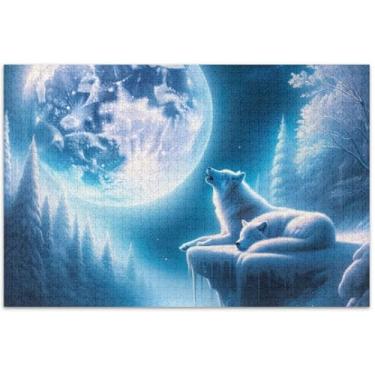 Imagem de Quebra-cabeça com estampa de lobo uivante na lua, 500 peças, adultos, flor, animal, pintura, arte, presentes para jogo de elefante branco, 51 x 35 cm