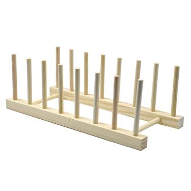 Imagem de Escorredor de pratos para pratos, tigelas, copos, organizador de 7 compartimentos para armário, tábua de corte, tampa de panela, madeira ecológica