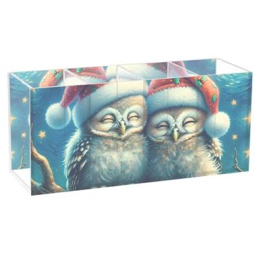 Imagem de TSENQUE Porta-canetas de acrílico personalizado com corujas fofas para casais, noite estrelada, para mesa, arte, porta-pincéis, papelaria, copo de lápis, material de escritório para mulheres