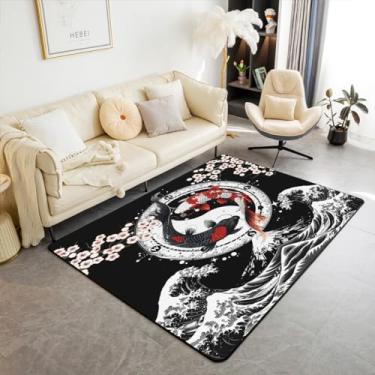Imagem de Feelyou Tapete de área de peixe japonês Koi 7,5 x 12,5 cm, tapete decorativo de onda japonesa para meninos, meninas, adolescentes, flores de cerejeira, decoração de casa, tapetes de sala de estar,