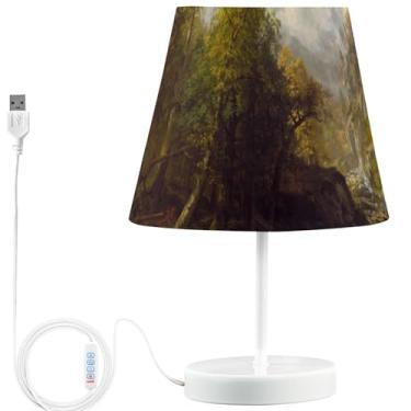 Imagem de TSENQUE Candeeiro de mesa personalizado Albert Bierstadt paisagem esmeralda lâmpadas de cabeceira LED modernas para mesa de cabeceira recarregável USB luz quente lâmpada de quarto estética