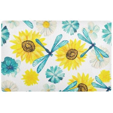 Imagem de TSENQUE Capacho personalizado floral flores libélula engraçado outono bem-vindo tapete de boas-vindas tapete antiderrapante para uso externo lavável em casa 81,3 cm x 50,8 cm