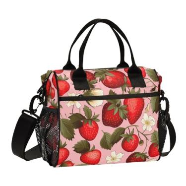 Imagem de GAIGEO Lancheiras térmicas com padrão de morango para mulheres, lancheiras grandes, lancheiras femininas isoladas para trabalho, P