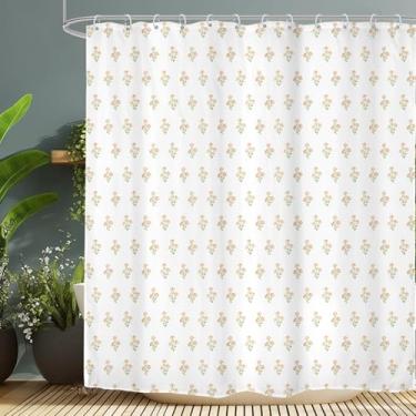 Imagem de Omifly Cortina de chuveiro floral vintage boho laranja 182x182 cm A flor moderna botânica minimalista flores silvestres com 12 ganchos de plástico tecido à prova d'água acessórios de banheiro