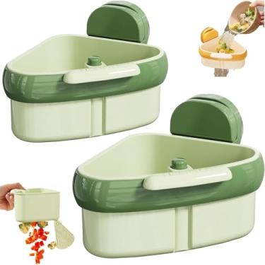 Imagem de LLQ 2 PACOTES Cesto de coador de pia, cesta de escorredor de pia com ventosa atualizada 2025, cesta de filtro de pia de despejo automático, rack de armazenamento de esponja de torneira (verde + verde)