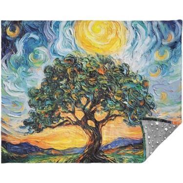 Imagem de TSENQUE Cobertores estrelados de pintura de árvore de carvalho para cama 177,8 cm x 139,7 cm mantas de sofá ao ar livre para sofás legais personalizados grande e confortável