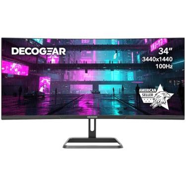 Imagem de Deco Gear Monitor de negócios ultra amplo curvo de 34 polegadas | 3440 x 1440, 100Hz, 1500R, 99% sRGB | Suporte ajustável, 2 HDMI e 2 DisplayPort | HDR, pouca luz azul, PIP/PBP
