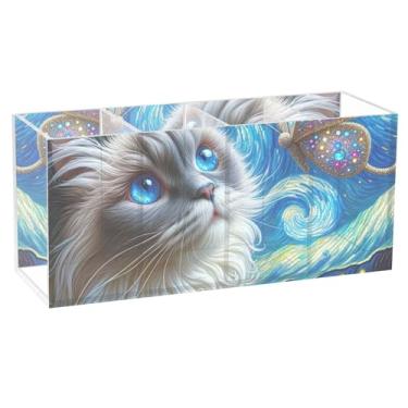 Imagem de TSENQUE Ragdoll Porta-lápis fofo de gato estrelado para mesa, floral, artesanato, canetas, copos de acrílico, lápis, armazenamento de papelaria