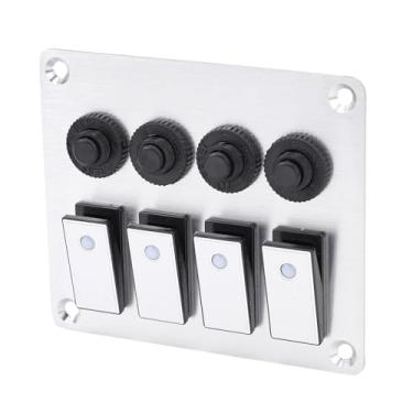 Imagem de Zhjvihx Painel de Interruptor Basculante de 4 Gangues, Interruptor de Alternância à Prova D'água de Alumínio Com Luz de Fundo Azul Com Disjuntor, Liga/desliga para Barco de