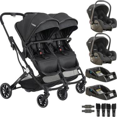 Imagem de Carrinho Kiddo para Gemeos com 2 Bebe Conforto 2 Base Zig Zag Preto