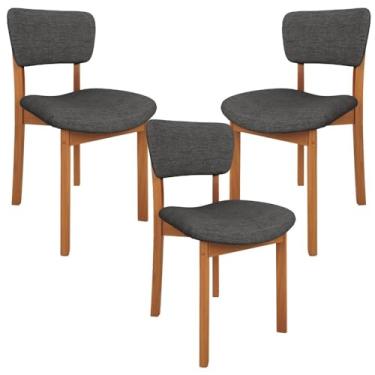 Imagem de Kit 03 Cadeiras Para Sala de Jantar Cozinha Living Estofada Dara L02 Linho Cinza Escuro - Lyam Decor
