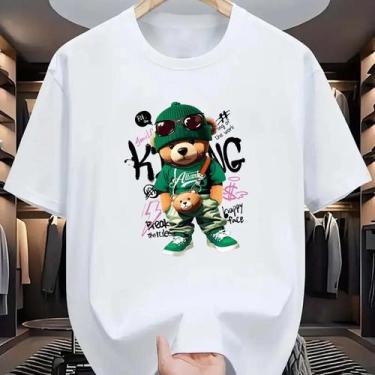 Imagem de Camiseta Masculina De Verão Em Algodão Com Estampa Geométrica De Urso,