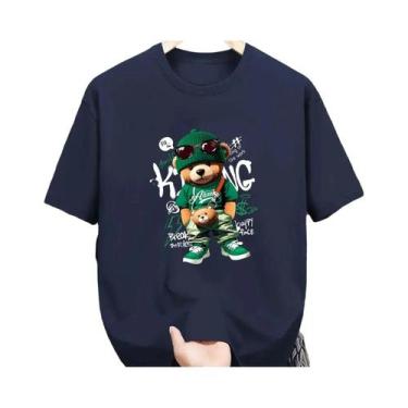 Imagem de Camiseta Masculina De Verão Em Algodão Com Estampa Geométrica De Urso,