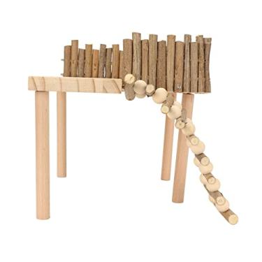 Imagem de Cryfokt Playground de Madeira para Atividades de Animais de Estimação Com Plataforma de Escalada de Hamster para Planador de Açúcar, Material de Toras Premium, Estrutura Estável, 11,8", 8,3",3"