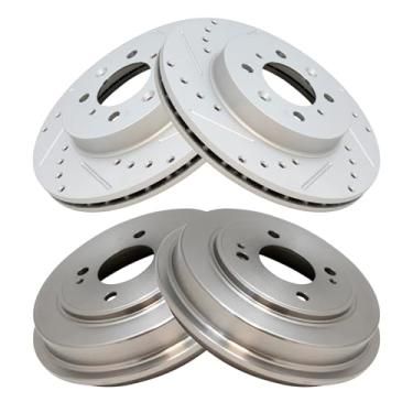 Imagem de TRQ Conjunto de rotores de freio dianteiro e traseiro premium G-Coated Performance Compatível com Honda Civic 2001-2005 2009-2013 Fit 2010-2014 Insight