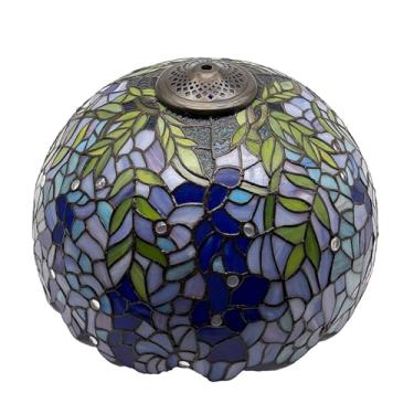 Imagem de Cúpula de abajur Tiffany grande de 40 cm (16 polegadas) em vitral, estilo floral vintage, para luminárias de mesa, pendentes e de chão, modelo Wisteria.