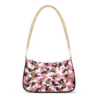 Imagem de Bolsa de ombro de corrente marrom branca camuflada rosa, bolsa Hobo feminina com grande capacidade e design elegante para uso diário ou noturno