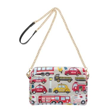 Imagem de Joitme Bolsa tiracolo feminina bolsa para celular bolsa de ombro de couro PU com alça de corrente desenho animado vermelho carro de transporte