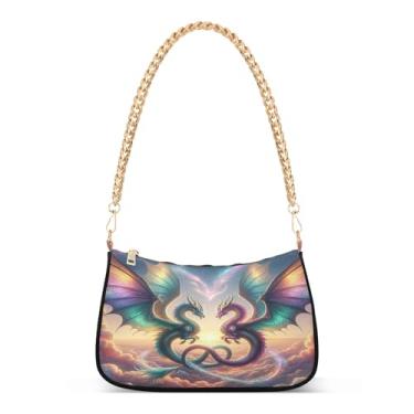 Imagem de Fantasy Dragons Clouds Bolsa de ombro colorida de corrente com estampa artística Hobo para uso diário ou noturno