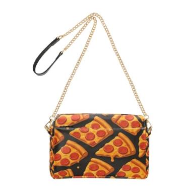 Imagem de Bolsa feminina com cruz preta de pizza com desenho animado para celular, linda bolsa de ombro de couro PU, alça de corrente
