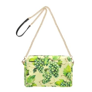 Imagem de Bolsa feminina transversal bolsa para celular bolsa de ombro verde pastel uva clusters bege couro PU alça corrente