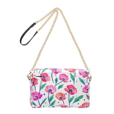 Imagem de Joitme Bolsa de ombro feminina transversal para celular bolsa de ombro de couro PU alça de corrente aquarela flores rosa