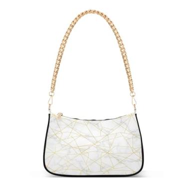 Imagem de Bolsa de ombro de corrente abstrata com textura de mármore branco, bolsa feminina Hobo média para uso diário e noite