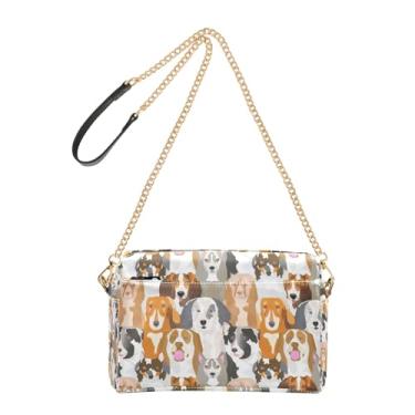 Imagem de Joitme Bolsas femininas transversais fofas cães felizes desenho animado bolsa para celular bolsa de couro PU bolsa de ombro alça de corrente