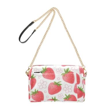 Imagem de Joitme Bolsa tiracolo feminina rosa morango verde linda bolsa para celular bolsa de couro PU alça de corrente