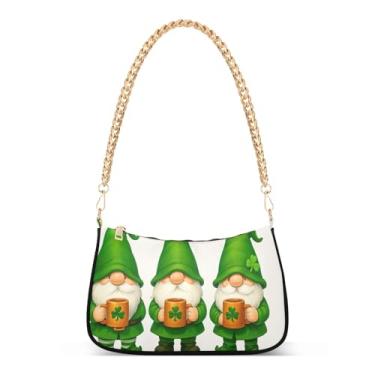 Imagem de Linda bolsa de ombro Gnomos Dia de São Patrício com corrente verde, bolsa feminina Hobo com grande capacidade, bolsa moderna para uso diário ou festa