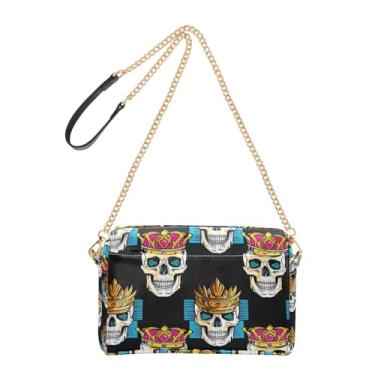 Imagem de Joitme Skulls Black Cool Art Bolsa feminina transversal para celular linda bolsa de ombro de couro PU com alça de corrente