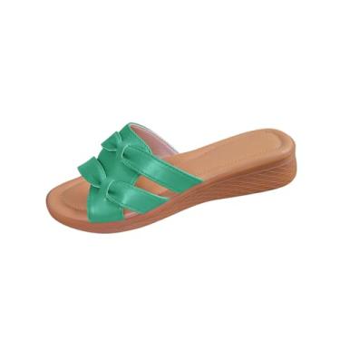 Imagem de Pantufas femininas modernas casuais primavera e verão praia confortável sola macia cor sólida bico redondo bico aberto fundo grosso, Verde, 34