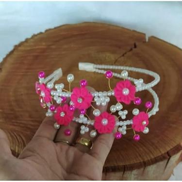 Imagem de Tiara Jardim Encantado com Flores Borboleta e Pérolas (Pink e off)