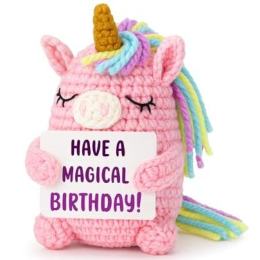 Imagem de WEYON Birthday Gift for Teen Girl — Pink Crochet Unicorn 4", Handmade Amigurumi Plush, “Have a Magical Birthday” Card, Cute Stuffed Animal Desk Decor for Teen Daughter Granddaughter