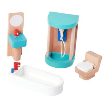 Imagem de Esquirla Conjunto de Móveis de Madeira para Casa de Bonecas - Brinquedo de Faz-Tudo - Móveis em Miniatura para Bonecas - Presente de Aniversário para Meninos e, Banheiro