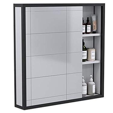 Imagem de Armário de espelho de banheiro de alumínio espacial, armário de armazenamento de medicamentos multiuso montado na parede, espelho prata HD, para cozinha, quarto. (sem barra de toalha 70 x 12 x 70 cm)