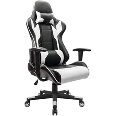 Imagem de Cadeira de escritório cadeira de jogos Internet café cadeira de jogo cadeira de computador cadeira de corrida reclinável preguiçosa cadeira de jogos (cor: branco tamanho: médio)