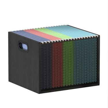 Imagem de Piskyet Organizador de arquivos de madeira para mesa, organizador de pastas de arquivos de malha de metal, caixa de armazenamento de armário com alça para mesa de escritório em casa, tamanho carta