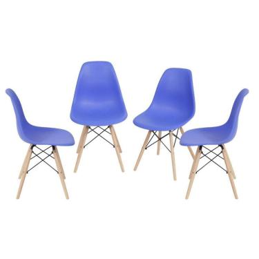 Imagem de Kit 4 Cadeiras Boxbit Dkr Eames Base Em Madeira Azul Escuro
