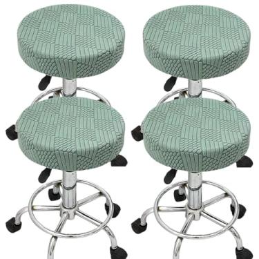 Imagem de Wuluwala Conjunto de 4 capas de almofada de banco redondas para cadeiras de jantar, à prova de poeira, lavável para cozinha, casamentos, banquetes, reuniões de negócios, verde escuro