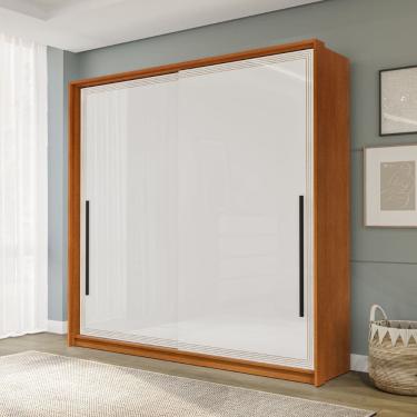 Imagem de Guarda Roupa Roupeiro 2 portas de correr 2 gavetas Valência Freijó Branco Politorno Móveis