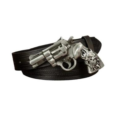 Imagem de Cinto Casual Masculino Com Fivela Grande Listrada Em PU Com Elemento D