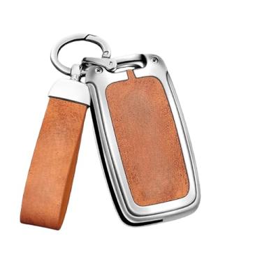 Imagem de Capa de chave de carro de liga de zinco compatível com Skoda Octavia A5 A7 Fabia Superb Kodiaq Karoq Proteção de couro Shell Fob Holder Acessórios(A-silver orange)