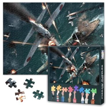 Imagem de Quebra-cabeça de 1000 peças para adultos, aviões de combate e pinturas de navios de guerra da Segunda Guerra Mundial, coleção de arte militar, exibição doméstica 70 x 40 cm